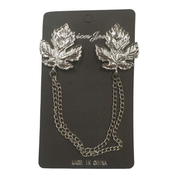 MEN'S EJ SAMUELS FASHION SILVER LEAF LAPEL CHAIN. UNISEX. - Picture 2 of 3